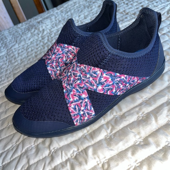 CROCS Shoes - Final Price!! Navy Slip-On Yoga Crocs with Pink Patterned Straps